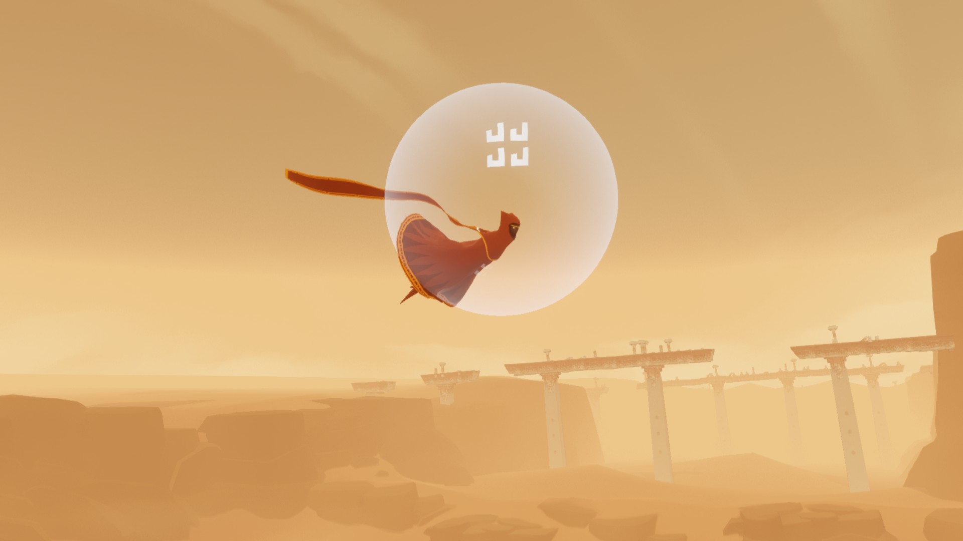 Journey - a character flies over a desert landscape