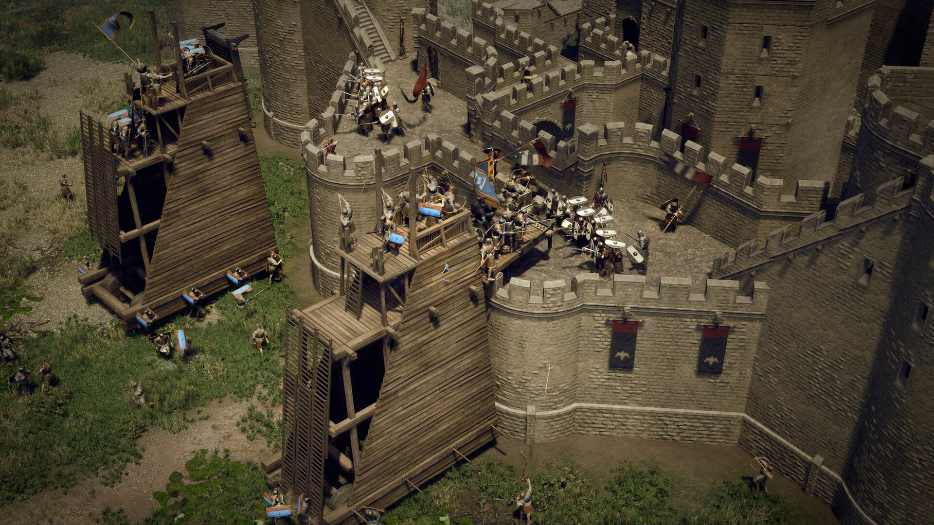 castle being sieged with towers