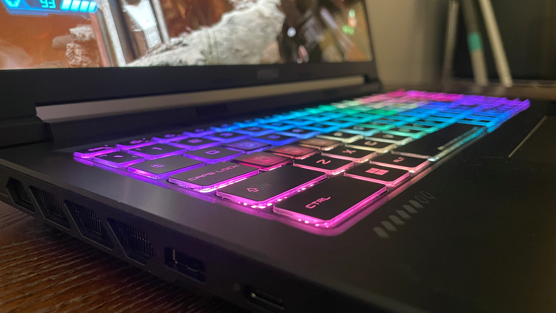 An MSI Crosshair 16 Max HX E2W gaming laptop.