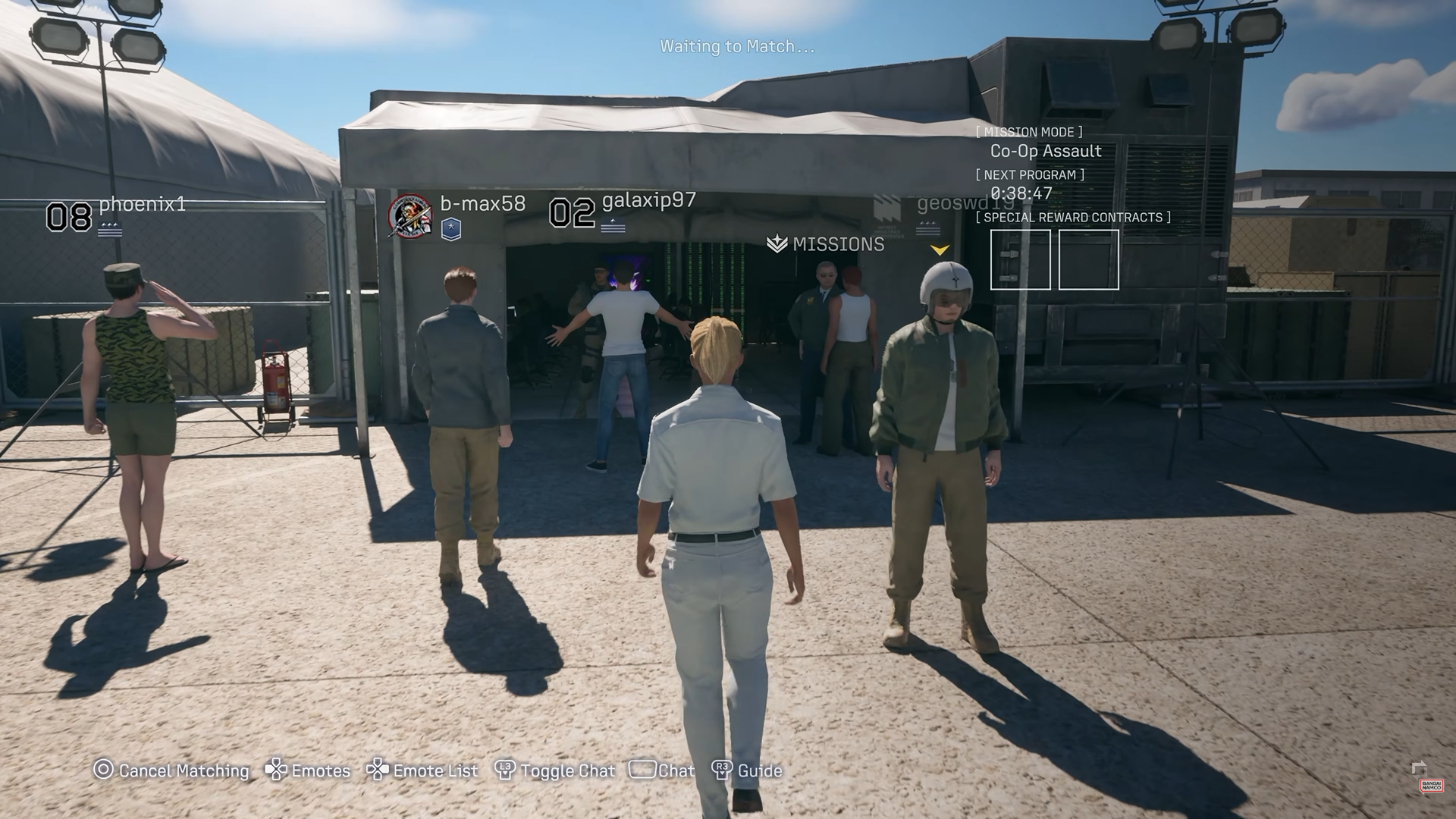 Player avatars mill around an airbase in Ace Combat 8 multiplayer.