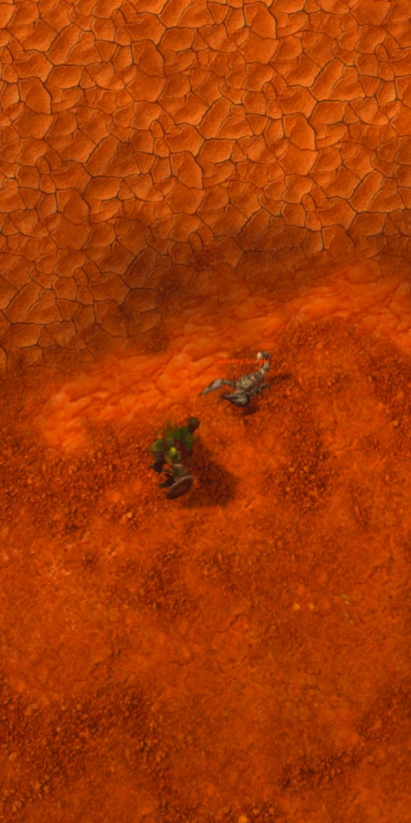 An overhead view of an orc fighting a scorpion in World of Warcraft: Forever.