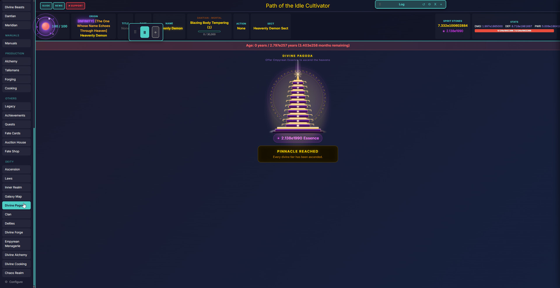 A UI from Path of the Idle Cultivator