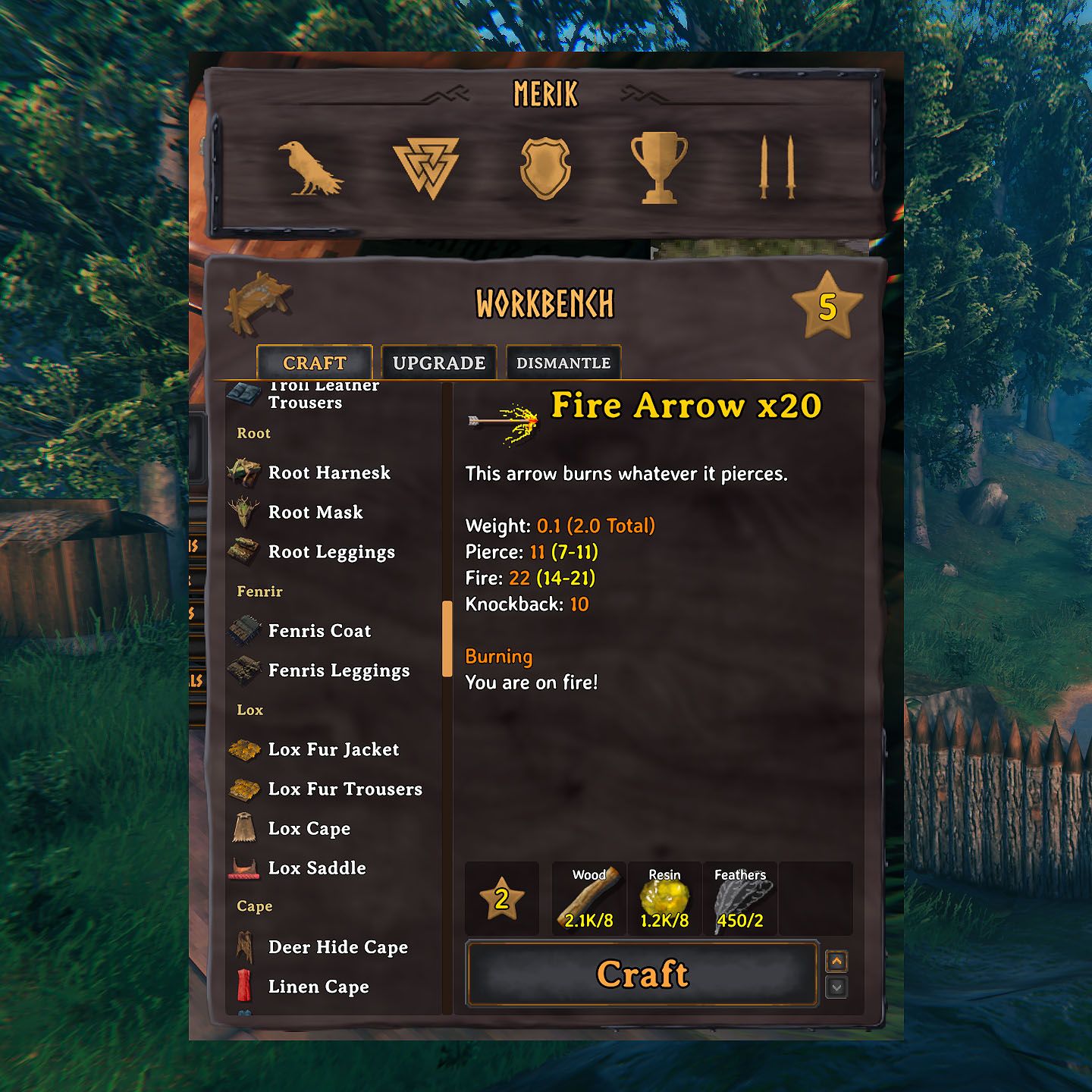 Valheim mod - An expanded crafting menu showing items divided by enemy type.