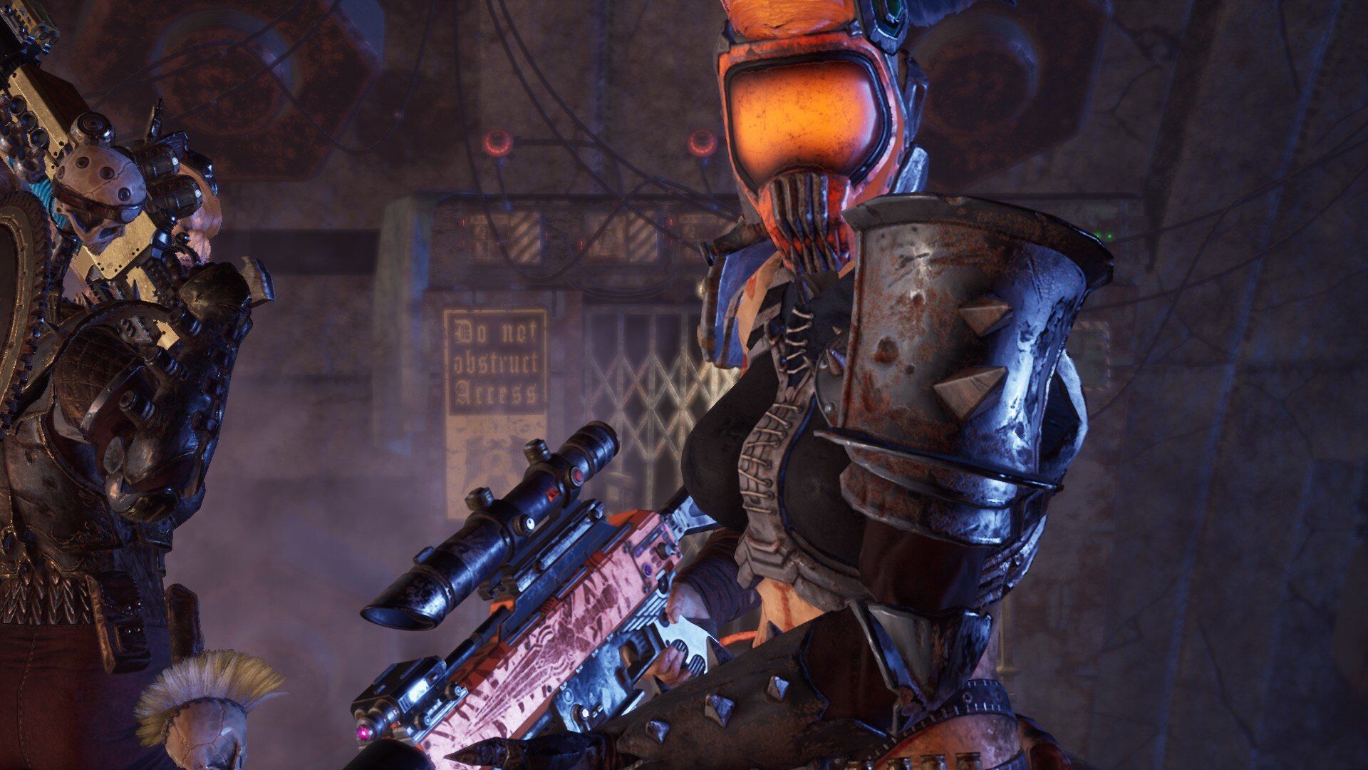 A masked ganger with a scope on her rifle