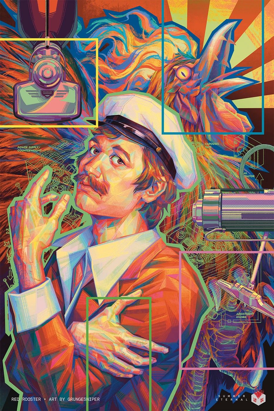 Various artworks from the Red Rooster website, depicting a vivid artstyle.