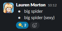 A screenshot of PCG Slack, showing Lauren Morton suggesting a Deadlock character concept.