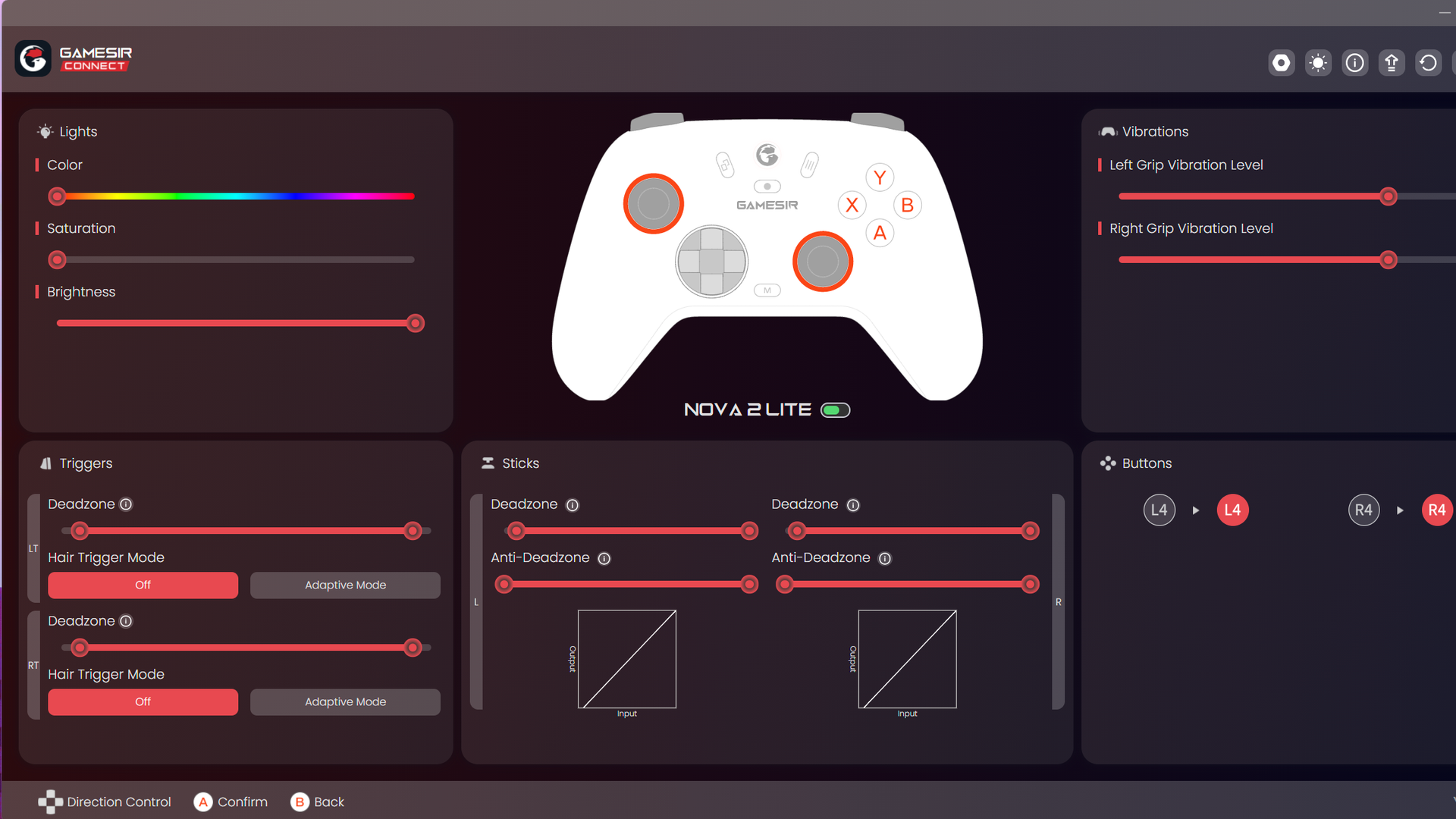 GameSir's Windows software open with a controller attached.