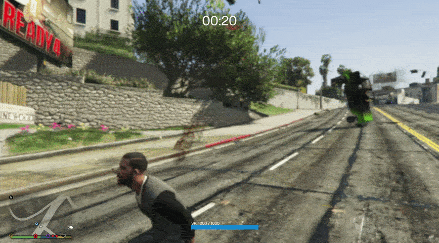 Franklin backflips then collapses.