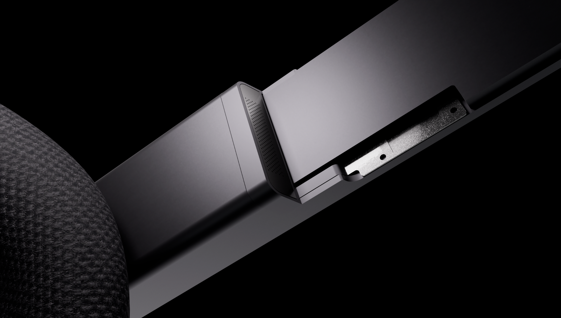 Pimax's new VR headset, the Crystal Pro, on a black background. 