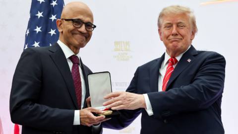 US government accuses Microsoft of replacing American workers with ‘foreign indentured servants,’ then gives Satya Nadella a medal